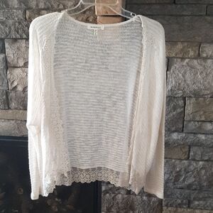 Monteau White Lace-Trimmed Cardigan